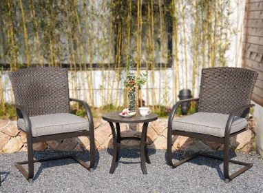 SR 3 Piece Outdoor Patio Furniture Set Bistro Set 2 Wicker Chairs with Cushion and Coffee Table