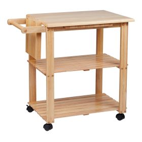 34 Inch Rubberwood Kitchen Cart; 2 Open Shelves; Knife Holder; Cutting Board; Oak Brown; DunaWest