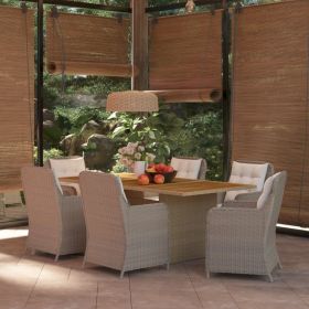 7 Piece Patio Dining Set Poly Rattan Brown