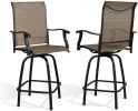 Outdoor 30" Swivel Bar Stools Patio Sling Bar Chairs, Set of Two