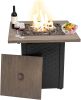 28" Square 48000 BTU Outdoor Propane Gas Fire Pit Table, Quick Auto Ignition, Faux Wood Table Top with Lid, Lava Rocks