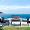 Free shipping 4 Pieces Patio Furniture Set Outdoor Garden Patio Conversation Sets Poolside Lawn Chairs with Glass Coffee Table Porch Furniture YJ