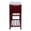 38 Inch Rubberwood Kitchen Cart; Knife Holder; Folding Frame; 2 Open Shelves; Brown; DunaWest