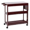 38 Inch Rubberwood Kitchen Cart; Knife Holder; Folding Frame; 2 Open Shelves; Brown; DunaWest