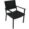 Outdoor Patio PE Wicker 5-Piece Dining Table Set with Umbrella Hole and 4 Dining Chairs for Garden, Deck,Black Frame+Black Rattan