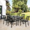 Outdoor Metal Slat Dining Table Patio Rectangle Bistro Table Outdoor Furniture Garden Table with Umbrella Hole