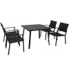 Outdoor Patio PE Wicker 5-Piece Dining Table Set with Umbrella Hole and 4 Dining Chairs for Garden, Deck,Black Frame+Black Rattan