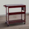 38 Inch Rubberwood Kitchen Cart; Knife Holder; Folding Frame; 2 Open Shelves; Brown; DunaWest