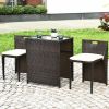 3 Pcs Cushioned Outdoor Wicker Patio Set