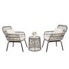 3-Piece Patio Wicker Conversation Bistro Set with 2 Chairs & Glass Top Side Table & Cushions Tan