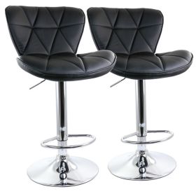 Elama 2 Piece Diamond Tufted Faux Leather Adjustable Bar Stool in Black with Chrome Base