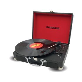 SYLVANIA STT104BT-BLACK 3-Speed 3.6-Watt Suitcase Turntable with Bluetooth and Digital Conversion