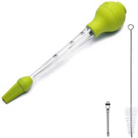 Silicone Cooking Brush Baking Roasting Grilling Baster with Marinade Needles for Turkey, Beef, Pork, Chicken (Color: GREEN)