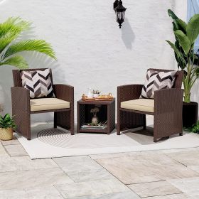 Casual 3 Piece Patio Furniture Set  with Storage Coffee Table (Color: BROWN)