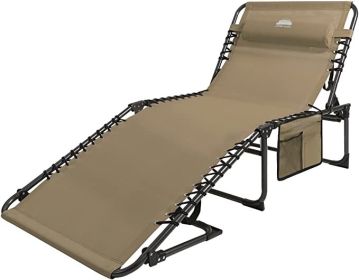 Folding Chaise Lounge Chair Outdoor Foldable Patio Recliner with Pillow & Storage Bag,Beige (Color: Beige)