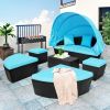 Outdoor rattan daybed sunbed with Retractable Canopy Wicker Furniture, Round Outdoor Sectional Sofa Set, black Wicker Furniture Clamshell Seating with