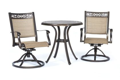 3 Piece Bistro Set, Cast Aluminum Dining Table Swivel Rocker Chairs Outdoor Patio Furniture (Color: black gold, Material: Aluminum Frame+ UV-resistant Sunbrella fabric)