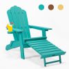 TALE Folding Adirondack Chair with Pullout Ottoman with Cup Holder, Oversized, Poly Lumber,  for Patio Deck Garden, Backyard Furniture, Easy to Instal