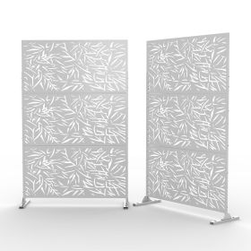 6.5 ft. H x 4 ft. W Outdoor Laser Cut Metal Privacy Screen, 24"*48"*3 panels (Color: White, Material: Galvanized steel)