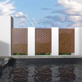 6.33 ft. H x 3.93 ft. W Laser Cut Metal Privacy Screen, 24"*48"*3 panels (Color: BROWN, Material: Galvanized steel)