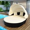 Outdoor rattan daybed sunbed with Retractable Canopy Wicker Furniture, Round Outdoor Sectional Sofa Set, black Wicker Furniture Clamshell Seating with