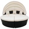 Outdoor rattan daybed sunbed with Retractable Canopy Wicker Furniture, Round Outdoor Sectional Sofa Set, black Wicker Furniture Clamshell Seating with