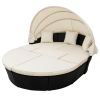 Outdoor rattan daybed sunbed with Retractable Canopy Wicker Furniture, Round Outdoor Sectional Sofa Set, black Wicker Furniture Clamshell Seating with