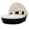 Outdoor rattan daybed sunbed with Retractable Canopy Wicker Furniture, Round Outdoor Sectional Sofa Set, black Wicker Furniture Clamshell Seating with